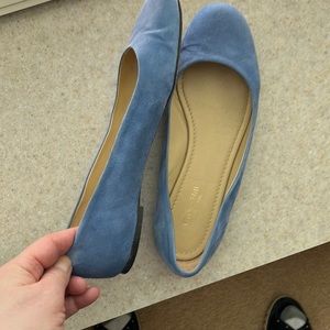 Blue suede ballet flats